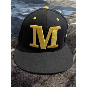 New Era 59FIFTY Hat Cap Fitted Mens 7‎ Black Yellow Letter M Initial Embroidered